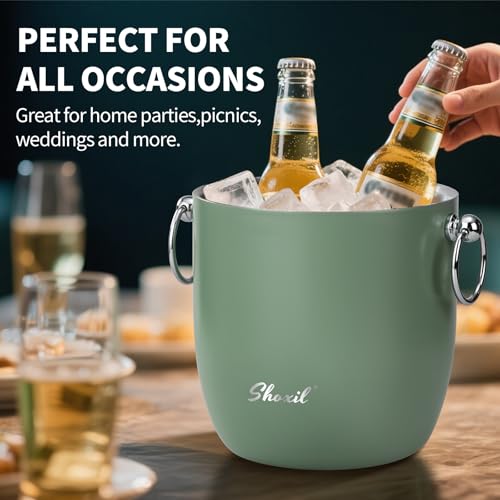 Ice Bucket - 3L Large Ice Bucket for Parties & Cocktail Bar, Stainless Steel Ice Cooler with Lid & Tongs, Retro Style Ice ...