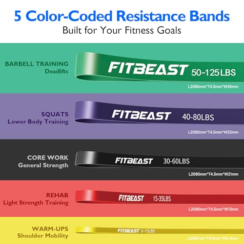FitBeast Resistance Bands Set, Pull Up Assist Bands for Strength Training, Powerlifting, Muscle Toning, Yoga, Mobility Exe...