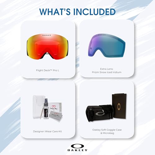 Oakley Flight Deck Pro M/L Ski Goggles For Men For Women OO7138, OO7139 + SPARE Lens Bag + BUNDLE with Care Kit