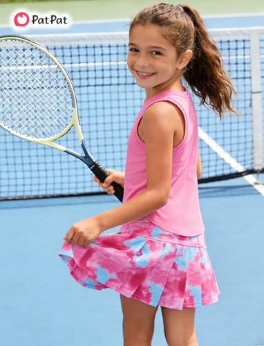 PATPAT Girls Tennis Skirt Sets Moisture Wicking Tank Tops and Pleated Skirts 2 Piece Outfits Activewear Sets 5-12 Years
