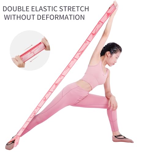 Elastic Yoga Stretching Strap with 9 Loops Pattern Guide, Stretch Straps for Pilates, Dance, Gymnastics Physical Therapy, ...
