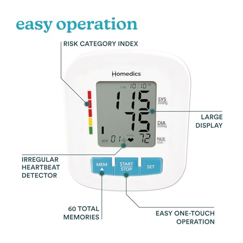 Homedics Upper Arm 300 Series Blood Pressure Monitor, Easy One-Touch Operation, Irregular Heartbeat Detector, Accurate Res...