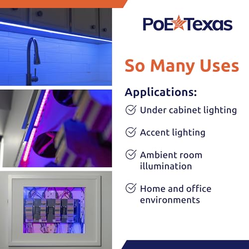 PoE Texas RGB LED Strip Lighting Kit - Plug & Play PoE Driver with COB LED Strip - Wireless Light Switch & App Control - I...