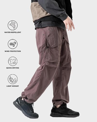 BLACKARMADA Parachute Cargo Pants Men Women–Lightweight&Fleece Lined Quick Dry Joggers Drawstring Tactical Pants for Hiking