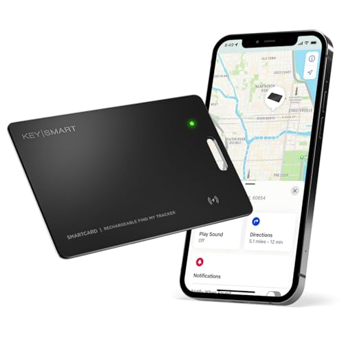 KeySmart MFI-Certified SmartCard Wallet Tracker Card, Compatible with Apple Find My App, Rechargeable Thin GPS Item Finder...