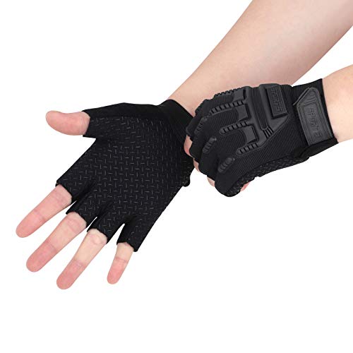 Kids Half Finger Cycling Gloves - Breathable Non Slip Bike Riding Gloves with UV Protection for Boys & Girls Aged 6-10