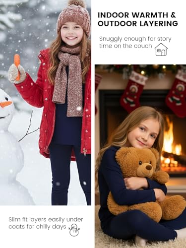 WELAKEN Girls Warm Thermal Underwear Set Kids Winter Base Layer Long Johns Sets for Cold weather/skiing