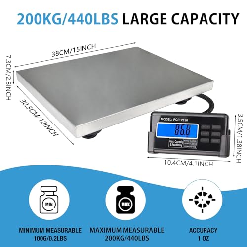 Large 440lbs Shipping Scale, 15"X 12" Platform Heavy Duty Stainless Steel Platform for Postal Industrial Floor Business Of...