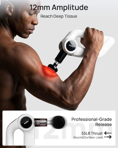 HEYCHY Massage Gun Deep Tissue with Heat Therapy, 12mm Amplitude Muscle Massager for Athletes, 5 Speeds & 4 Modes Massager...