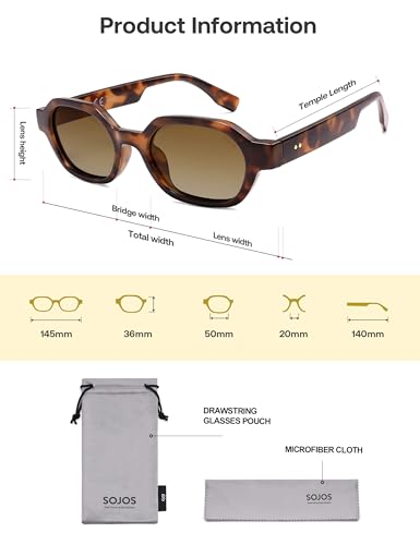 SOJOS Retro Polarized Hexagon Sunglasses for Women Men, UV400 Trendy Rectangle 70s 80s 90s Shades SJ2389