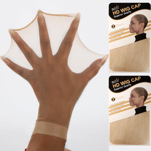 BEEOS Skinlike HD Wig Cap, 4 Pieces Invisible and Sheer Breathable Ultra-thin Stretchy Stocking Caps for Lace Front Wigs