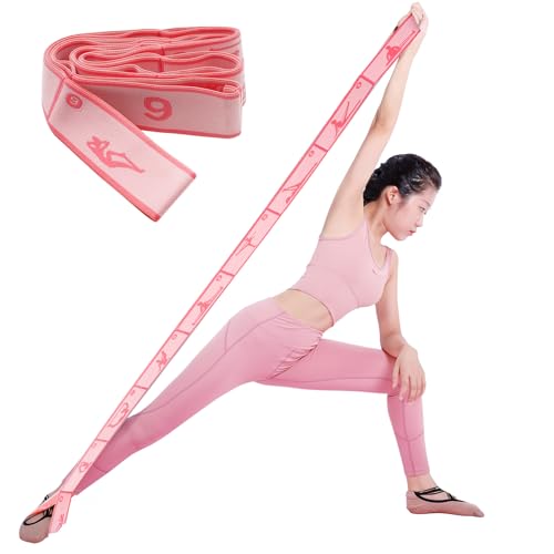 Elastic Yoga Stretching Strap with 9 Loops Pattern Guide, Stretch Straps for Pilates, Dance, Gymnastics Physical Therapy, ...
