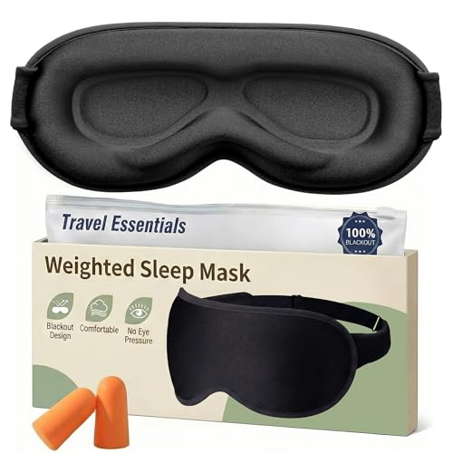 Blackout Sleep Mask for Men & Women: Weighted 3D Contoured Night Eye Cover, Zero Pressure Adjustable Strap & Breathable Fabric, Airplane Travel, Road Trips, Students,Meditation & Yoga Essentials,Black