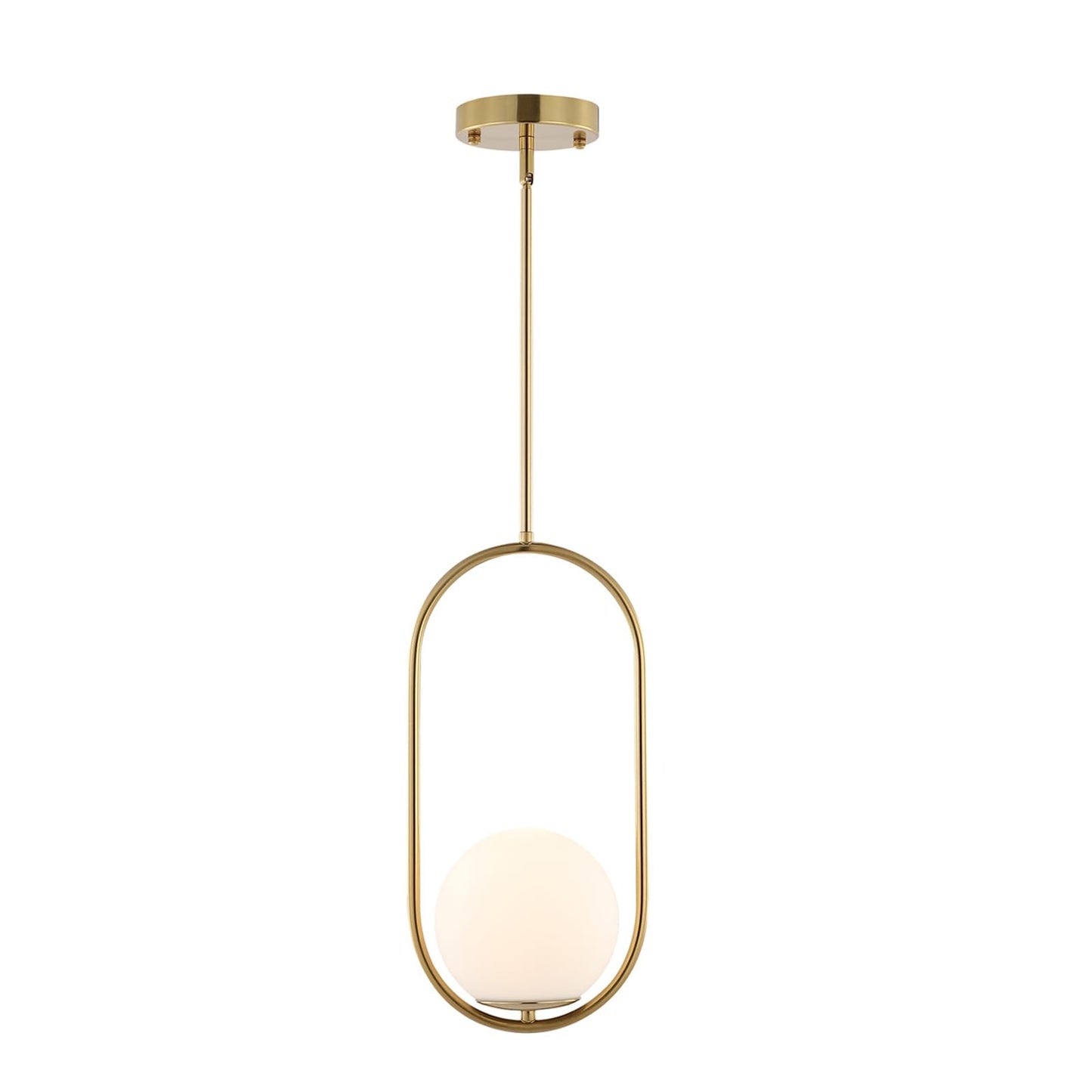 Byoliima Modern Gold Globe Pendant Light Mid Century Chandelier 1-Light Brushed Brass Ceiling Hanging Lighting Fixture With White Globe Glass Shade For Kitchen Island Dining Room Bedroom
