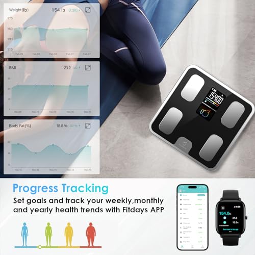 CLORIS Smart Scale for Body Weight Fat, Digital Bathroom Weighing Machine for Accurate BMI Muscle Mass Composition Health ...