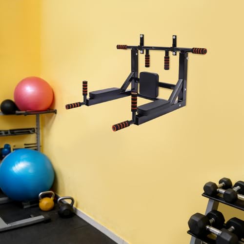 Wall Mounted Pull Up Bar, Multifunctional Dip Station for Indoor, Strength Training Pull-Up Bars Training Equipment Fitnes...