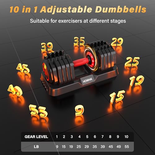 HOWHAI 55lb Adjustable Dumbbell, 10 in 1 Hand Adjustable Weights Dumbbell with Anti-Slip Texture Handle, Exercise & Fitnes...