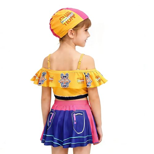Phelgox Little Girls Two-Piece Swimsuit with Swim Cap Demon Hunter Merch Costume Swimwear for Bathing Suits