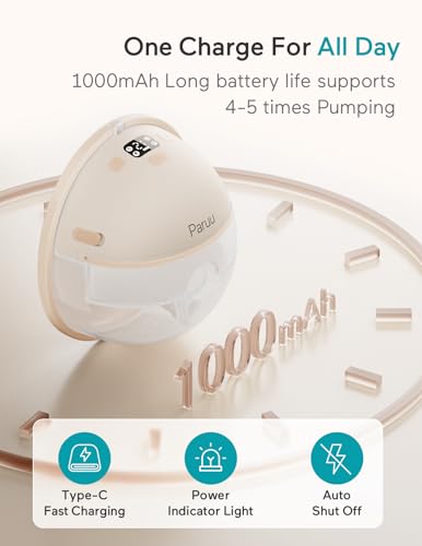 Paruu Hands Free Breast Pump P16, Wearable Breast Pump Electirc Portable with 4 Modes & 12 Levels, Max 309mmHg Strong Suct...