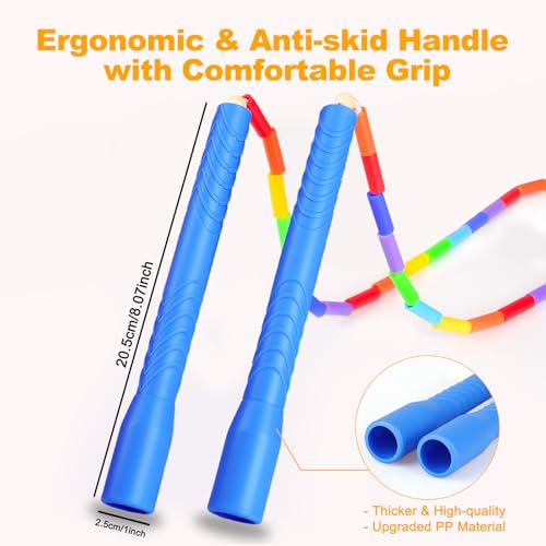 16.5FT Double Dutch Jump Ropes for Adults Kids, Rainbw Long Jump Rope, Beaded Jump Rope for Fitness, Segmented Skipping Ro...