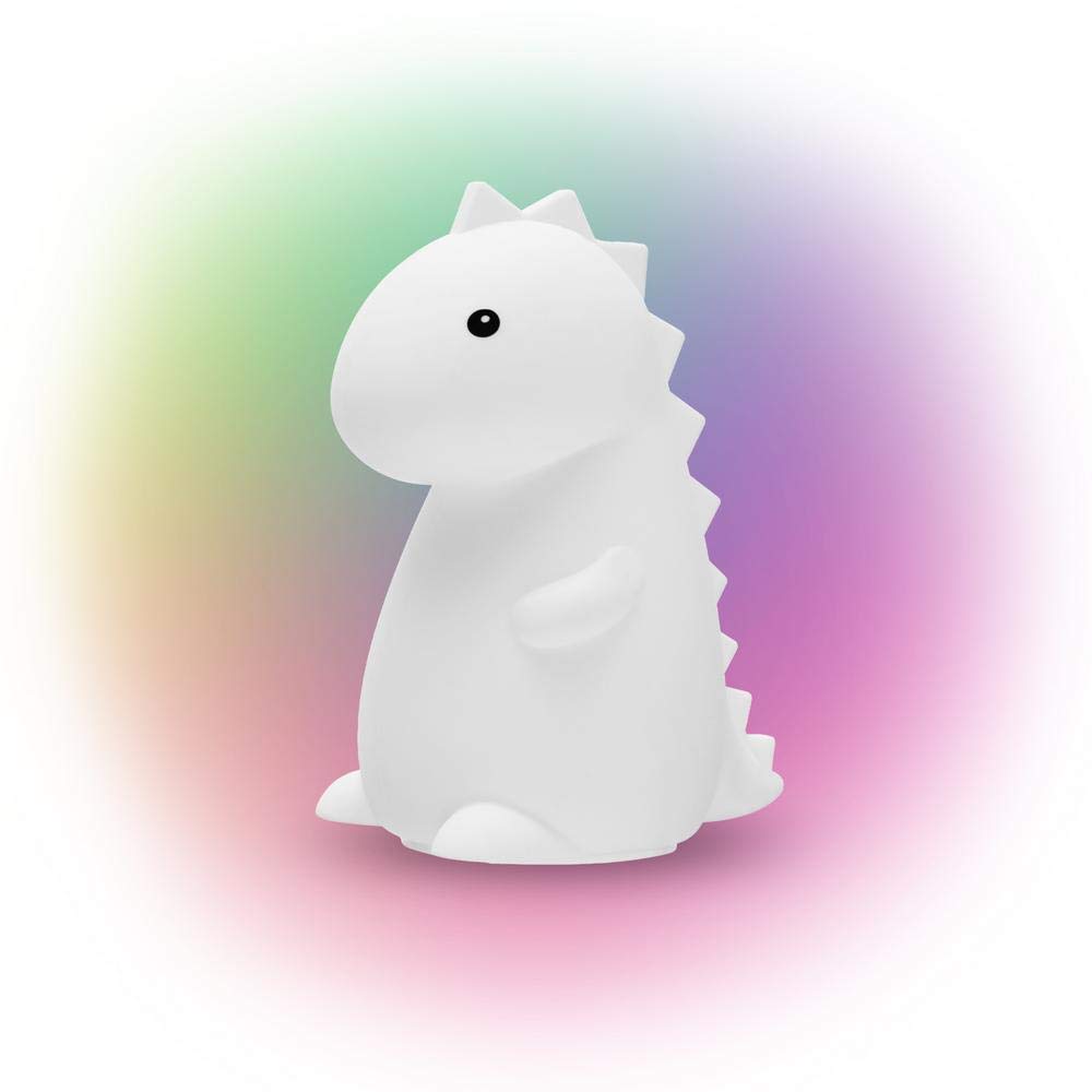 Globe Electric LED Rechargeable Silicone Night Light for Kids, Green, 1 Count, Model 13099, Multicolor Changing, Tommy The Dinosaur