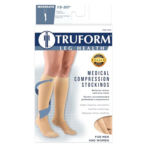Truform 15-20 mmHg Compression Stockings for Men and Women, Knee High Length, Closed Toe, Black, Medium