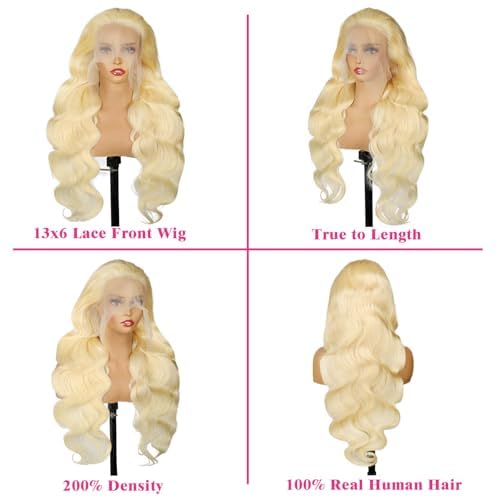 Koiaskral 613 13x6 Lace Front Wig Human Hair 28 Inch Body Wave Blonde Wig Human Hair 200% Density 613 HD Lace Frontal Wigs for W