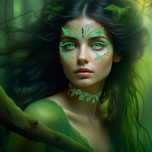 Itscolofy Green Face Jewels Stickers Halloween Ivy Costume, Glitter Green Face Gems Self Adhesive Glue Festival Makeup Cos...