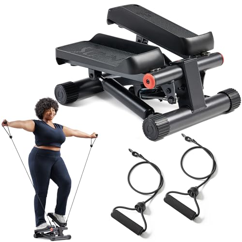 Sunny Health & Fitness Mini Stepper for Exercise at Home, Stair Step Workout Machine with Resistance Band and Over 300lb W...