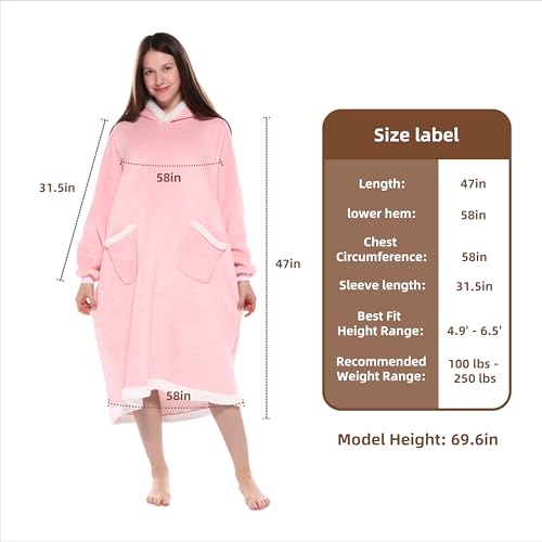 Yosamio Hooded Blanket Wearable Super Soft Flannel & Sherpa, Oversized Fleece Hoodie Blanket, Cozy Wearable Blanket