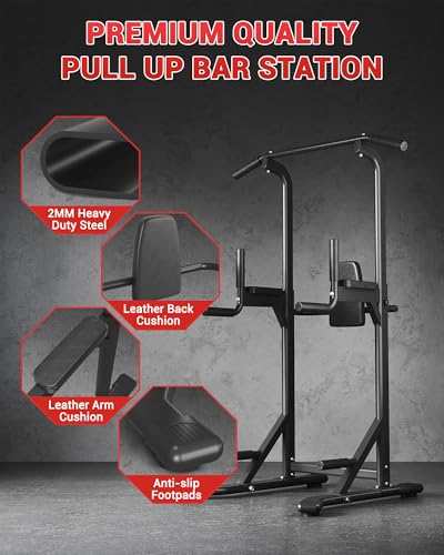 Power Tower Pull Up Bar & Dip Station, 450LB Weight Capacity, Heavy-Duty Carbon Steel Free Standing Home Gym for Pull-Ups,...
