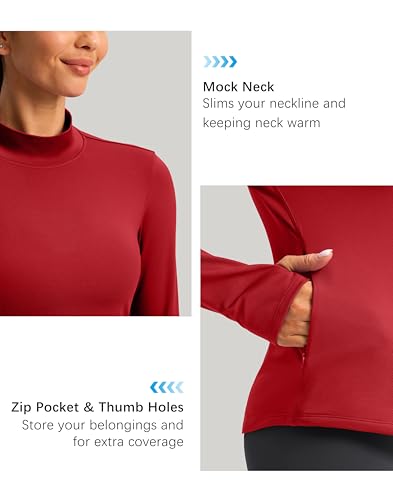 G Gradual Thermal Shirts for Women Long Sleeve Mock Neck Fleece Tops Running Workout Cold Weather Gear with Zip Pocket