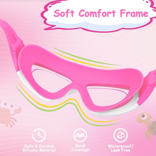Vvinca Kids Swim Goggles for Kids 3-12, Upgraded Design with Ear & Nose Plug, Wide View Anit-Fog No Leak Water Pool Goggle