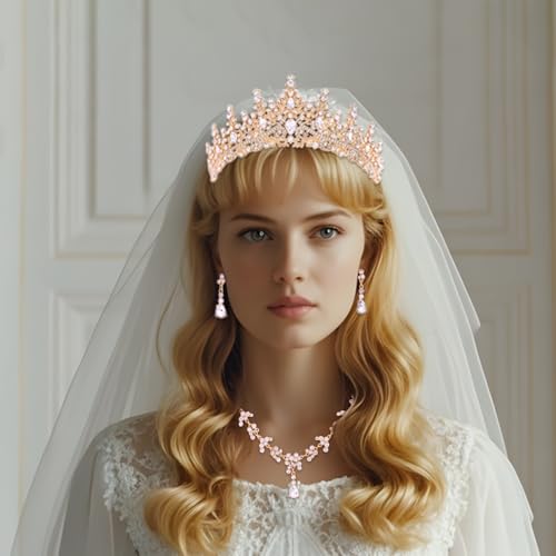 Feltent Tiaras and Crowns Jewelry Set for Women Tiaras Earrings and Necklace for Wedding Rhinestone Crystal Bridal Jewelry...