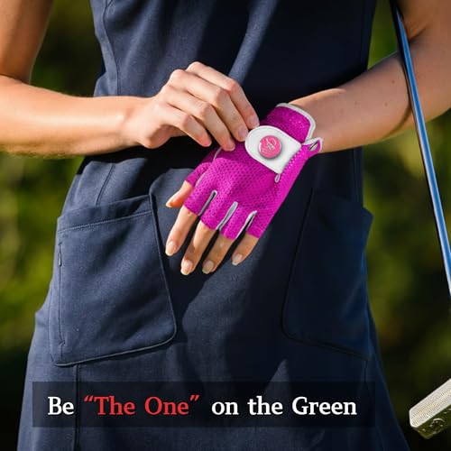 Caddy Classic Ladies Golf Glove Women | Half Finger Mesh Design for High Breathability | Premium Leather uction for Comfor...