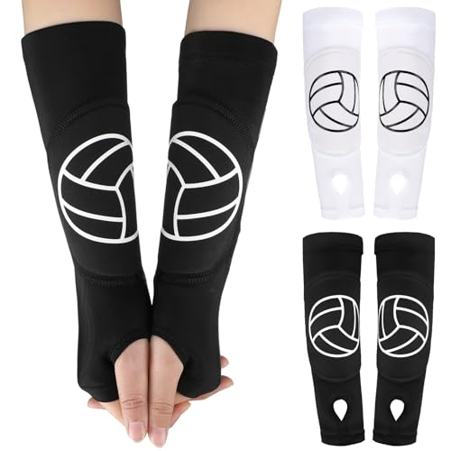 Newcotte 2 Pairs Volleyball Arm Sleeves Hitting Passing Forearm Sleeves with Protection Pads and Thumb Hole Padded