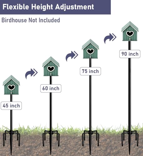 Ansionsol 90 Inch Smart Bird Feeder Pole with 5-Prong Base, Adjustable Bird House Pole Mount Kit for Outdoors, Heavy Duty ...