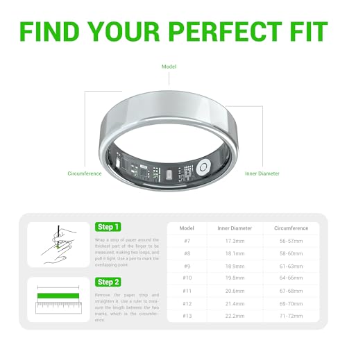 Smart Ring - Free Heart Rate SpO2 Sleep Tracker | No Subscription | IP68 Waterproof Fitness Tracker | 24/7 Activity Monito...