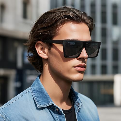 Dollger Square Oversized Sunglasses for Women Men Fashion Flat Top Big Black Frame Shades