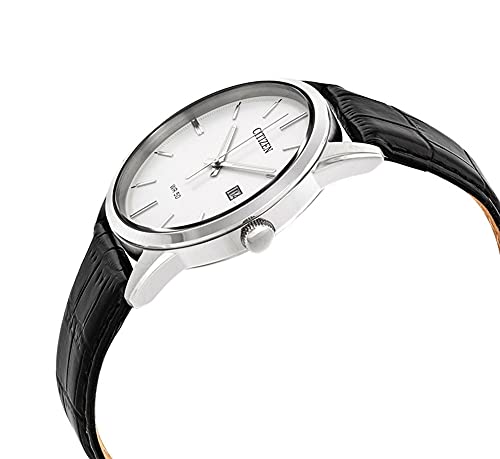 Citizen Quartz Mens Watch, Stainless Steel with Leather Strap, Casual