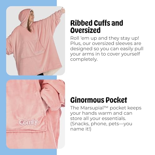 THE COMFY Original | Sherpa Lined Microfiber Fleece Wearable Blanket, Oversized Design with Hood and Pocket from Shark Tank