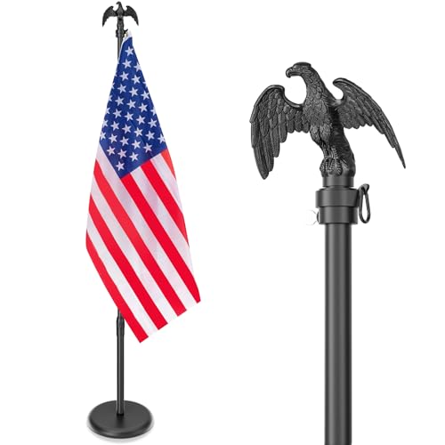 8 FT Indoor Flag Pole and Stand, Heavy Duty Indoor Flag Pole Kit with Weighted & Thickened Base, Eagle Topper, 3x5 FT Amer...