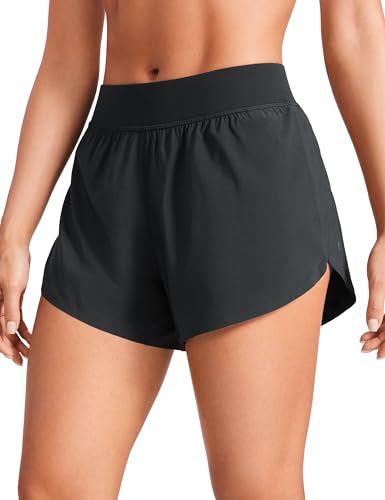 CRZ YOGA Mid Waisted Split Running Shorts for Women 4" - Comfy Mesh Liner for Workout Athletic Gym Track Quick Dry