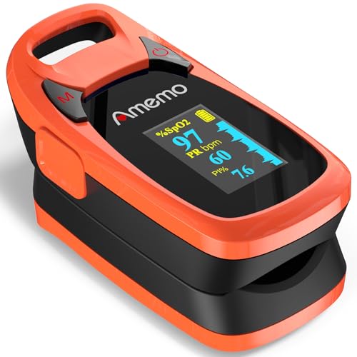 Fingertip Pulse Oximeter with Plethysmograph and Perfusion Index, include carrying case, Large OLED Digital Display Blood ...