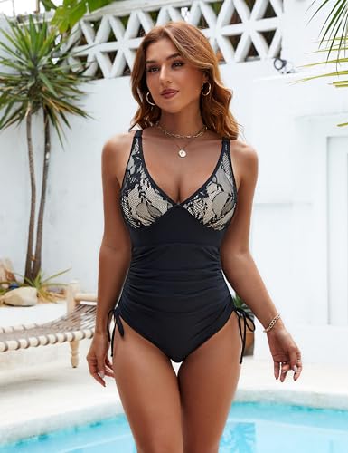 BMJL Women's One Piece Swimsuit Slimming Tummy Control Bathing Suit Lace Modest Swimwear 2025