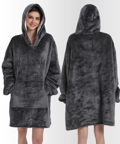 Solvienne Wearable Blanket Hoodie, Men Women Soft Flannel with oversized Pocket Christmas Halloween Cozy Lounge Wear
