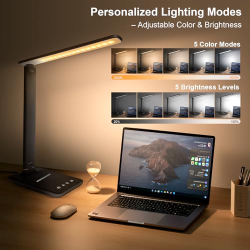 shinelife LED Desk Lamp for Office Home, Bright Desk Light with USB Charging Port, Adjustable Dimmable Desk Lamps 5 Modes ...