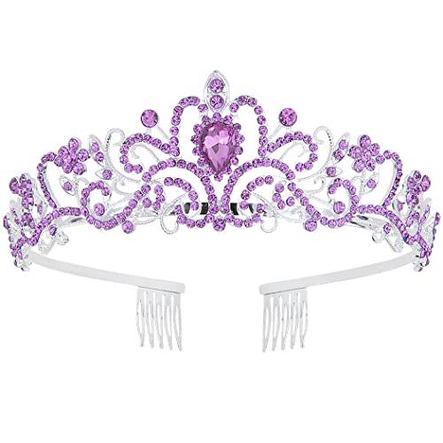 CURASA Purple Tiara - Cute Crystal Tiaras for Women & Girls - Princess Crown with Combs - Exquisite Hair Accessories for Prom
