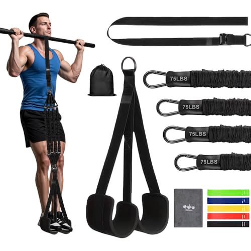 Foxellent Pull Up Assistance Bands (75-300 lbs), Adjustable Resistance Bands for Pull Up Bar with 4 Elastic Tubes & Dual F...