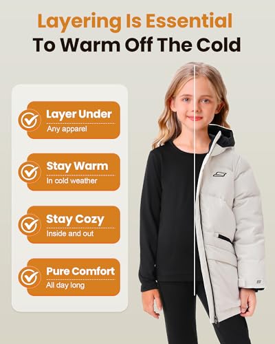 songcode Thermal Underwear for Kids long johns, Girls Thermal Underwear Set for Skiing, Kids Long Underwear Base Layer Winter